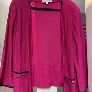 St. John Fuchsia Knit Cardigan with Black Accents